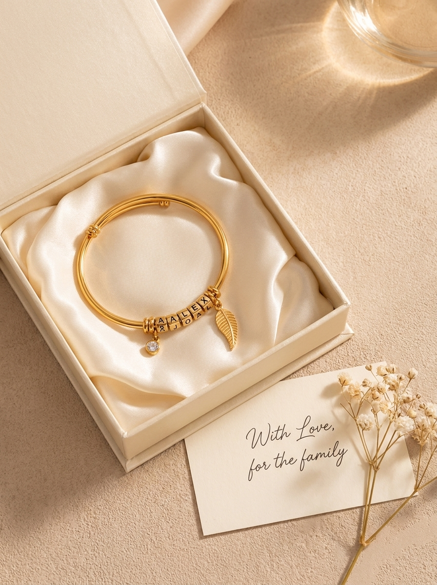 Premium gift box with family bracelet and handwritten card