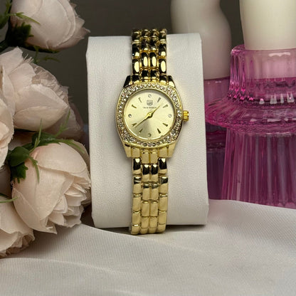 Classic Gold Round Dial with Crystal Crown Finish. Watch