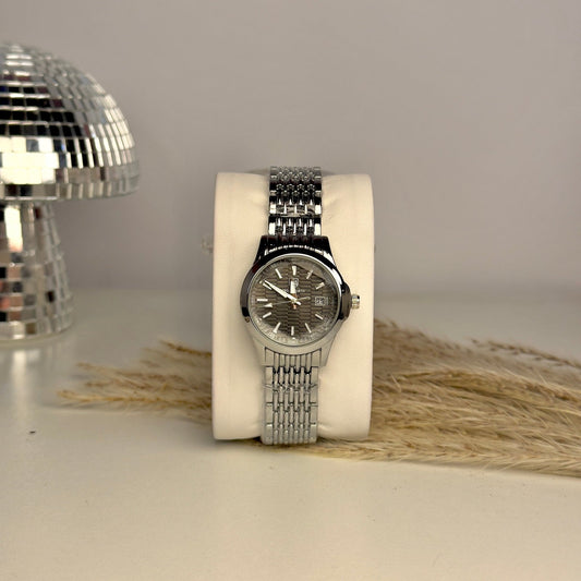 Gold-Toned Rectangular Montre with Black Strap