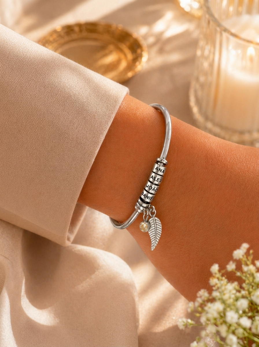 Silver guardian angel family bracelet lifestyle