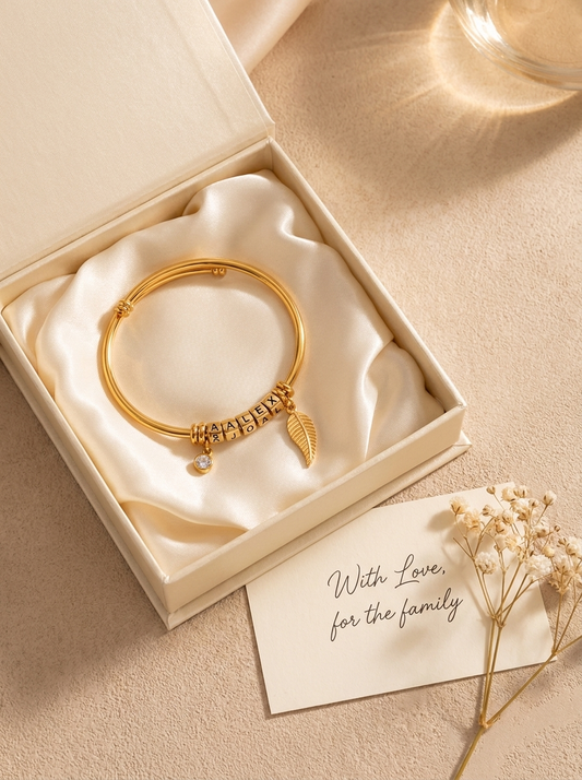 Premium gift box with family bracelet and handwritten card